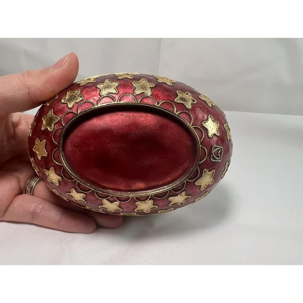 Enamel White House & American Star Flag Egg Shaped Trinket‎ Box Jewelry Dish